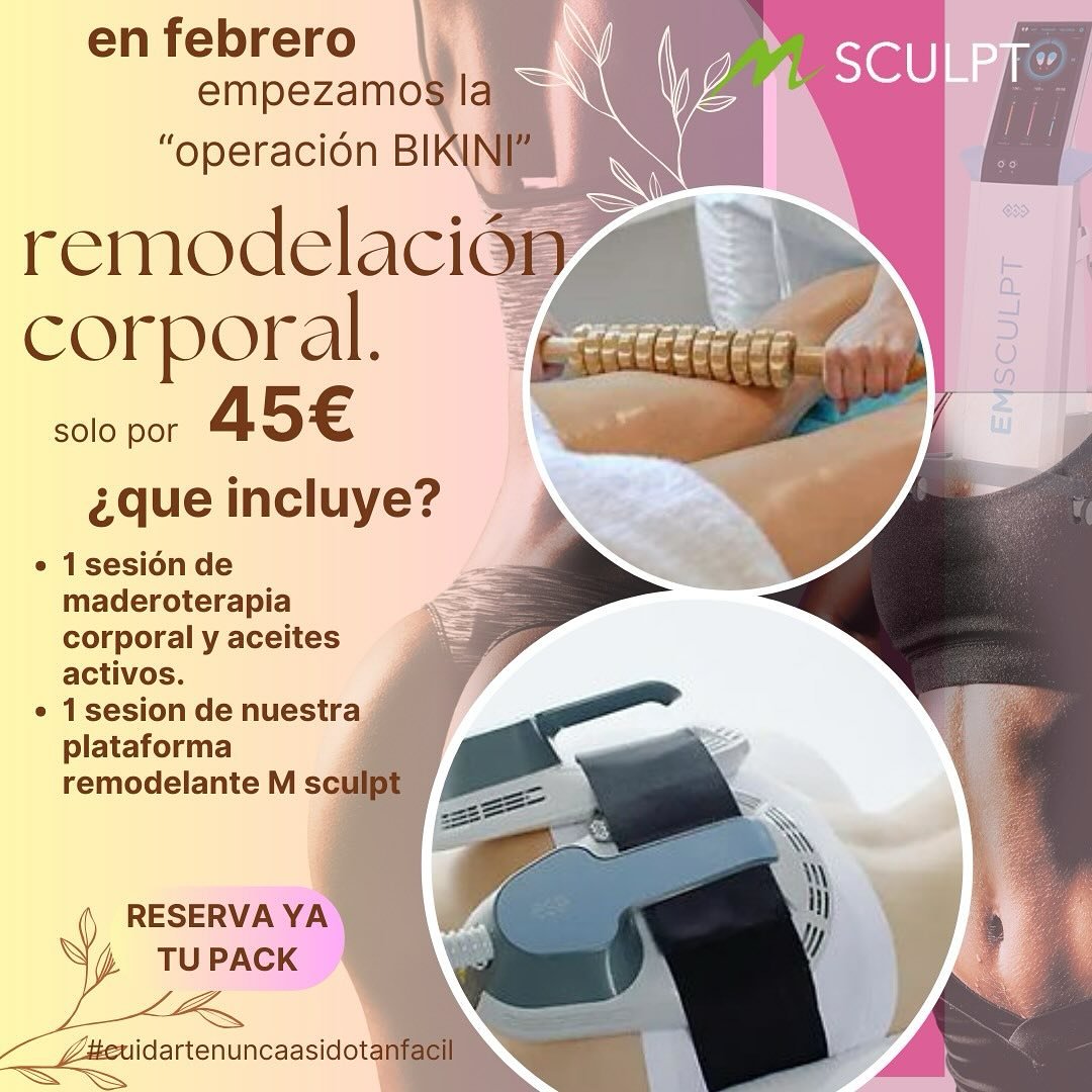 Empieza la operación biquini en natural Beauty

¡Prepárate para lucir tu mejor versión este verano con nuestro tratamiento de "Remodelación Corporal"! 🌞 Con nuestra exclusiva oferta de la "Operación BIKINI", podrás disfrutar de:

🌿 1 sesión de maderoterapia corporal con aceites activos: Experimenta una relajante sesión de maderoterapia que ayuda a reducir la celulitis, tonificar la piel y mejorar la circulación sanguínea. Nuestros aceites activos nutrirán tu piel y la dejarán suave y radiante.

💪 1 sesión de M Sculpt en nuestra plataforma remodelante: Descubre la revolucionaria tecnología de M Sculpt, diseñada para esculpir tu cuerpo y tonificar los músculos de forma no invasiva. Disfruta de resultados visibles y duraderos con esta sesión innovadora.

Reserva ya tu pack por tan solo 45€ durante todo el mes de febrero y prepárate para deslumbrar en la playa este verano. ¡No esperes más para comenzar tu transformación corporal! 💃🕺

#naturalbeauty
#bellezanatural
#bellezanaturalnutritiva
#tuestética
#maderoterapiacorporalyfacial
#tratamientosesteticos
#msculpt
#masajeenpareja
#relajaciontotal
#cuerposano
#tratamientosadelgazantes
#andorralovers♥️#nosencantacuidardeti
#simplementegracias