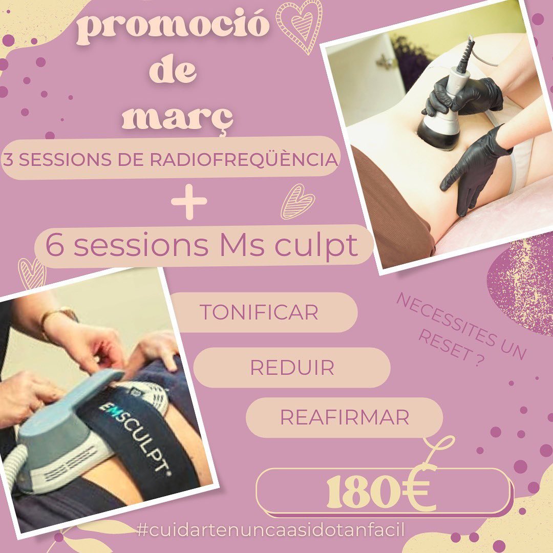 Complementar los tratamientos. ☘️ Para que el resultado sea más efectivo y consigamos eliminar la grasa localizada y a la vez tonificar y moldear nuestro cuerpo como deseamos, aconsejamos combinar algunos tratamientos estéticos sin cirugía. ☘️ Por eso hemos preparado esta promoción para ir preparando poco a poco nuestro cuerpo. #naturalbeauty #bellezanatural #Cuidaturostro #andorralover #tuestetica #nosencantacuidardeti #siempremasbellas #radiofrecuenciacorporal #msculpt #radiofrecuencia Complementar los tratamientos.
☘️ Para que el resultado sea más efectivo y consigamos eliminar la grasa localizada y a la vez tonificar y moldear nuestro cuerpo como deseamos, aconsejamos combinar algunos tratamientos estéticos sin cirugía.
☘️ Por eso hemos preparado esta promoción para ir preparando poco a poco nuestro cuerpo.
#naturalbeauty
#bellezanatural
#Cuidaturostro
#andorralover
#tuestetica
#nosencantacuidardeti
#siempremasbellas
#radiofrecuenciacorporal
#msculpt
#radiofrecuencia